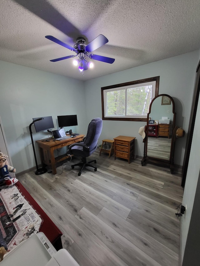 5344 Shady Ln, Canosia Twp, MN 55811 - office space featuring light wood-type flooring, baseboards, ceiling fan, and a textured ceiling