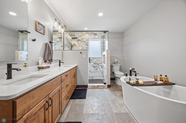134 Newport Pkwy N, Kindred, ND 58051 - bathroom featuring a sink, double vanity, a shower stall, and a soaking tub