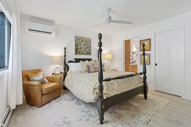 215 Barry Ave S Unit 116And 114, Wayzata, MN 55391 - bedroom featuring an AC wall unit, baseboard heating, wood finished floors, and ensuite bathroom