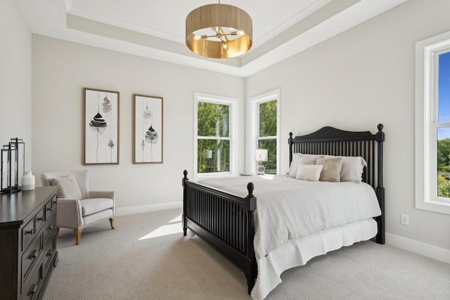 14237 Mckenna Rd NW, Prior Lake, MN 55372 - bedroom with baseboards, a tray ceiling, and light carpet