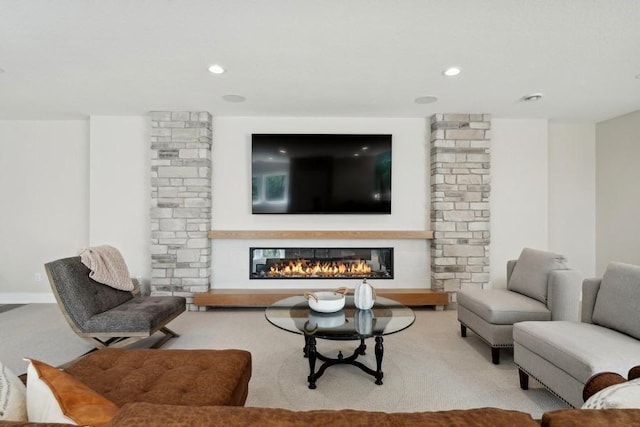14237 Mckenna Rd NW, Prior Lake, MN 55372 - living room with carpet floors, recessed lighting, and a glass covered fireplace