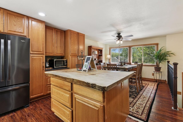 20170 Dunbar Ave, Farmington, MN 55024 - kitchen featuring stainless steel appliances, a ceiling fan, dark wood-style flooring, recessed lighting, and baseboards