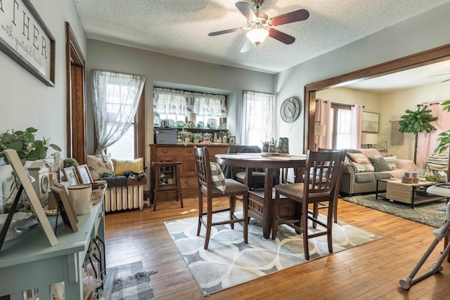 312 Vine St, Fergus Falls, MN 56537 - dining space with light wood finished floors, a textured ceiling, and ceiling fan