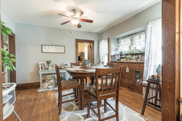 312 Vine St, Fergus Falls, MN 56537 - dining room with ceiling fan, a textured ceiling, and wood finished floors