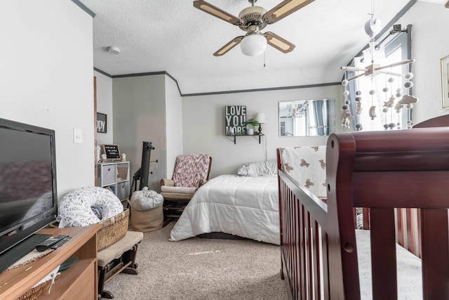 312 Vine St, Fergus Falls, MN 56537 - bedroom with ornamental molding, ceiling fan, and carpet