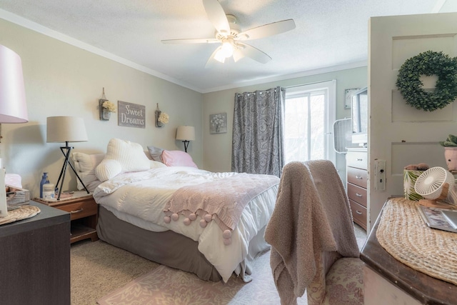 312 Vine St, Fergus Falls, MN 56537 - bedroom featuring ceiling fan, ornamental molding, and carpet flooring