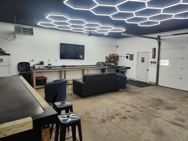garage with freestanding refrigerator