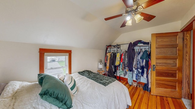 621 Fillmore St SE, Chatfield, MN 55923 - bedroom featuring vaulted ceiling, wood finished floors, and ceiling fan