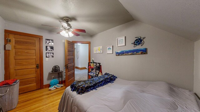 621 Fillmore St SE, Chatfield, MN 55923 - bedroom with light wood-style floors, lofted ceiling, and a ceiling fan