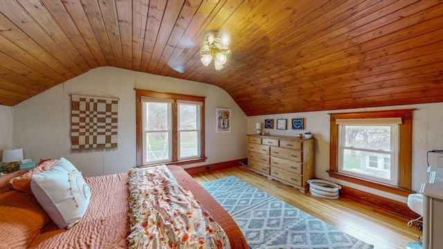 621 Fillmore St SE, Chatfield, MN 55923 - bedroom with lofted ceiling, light wood-style flooring, wood ceiling, and multiple windows