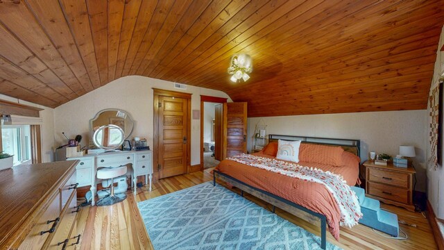 621 Fillmore St SE, Chatfield, MN 55923 - bedroom with vaulted ceiling, wooden ceiling, and light wood-type flooring