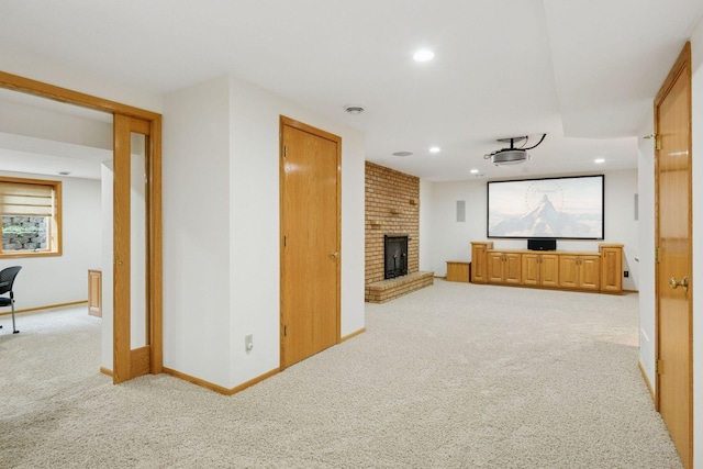 7000 Lanham Ln, Edina, MN 55439 - unfurnished living room with carpet flooring, a fireplace, and recessed lighting