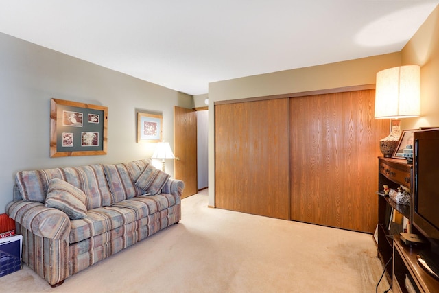 living area with light carpet