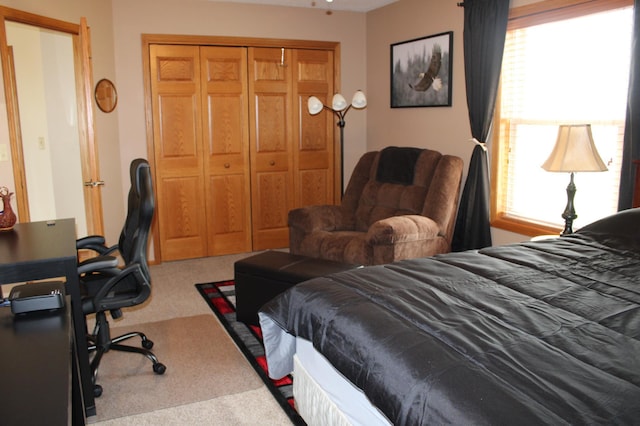 carpeted bedroom featuring a closet
