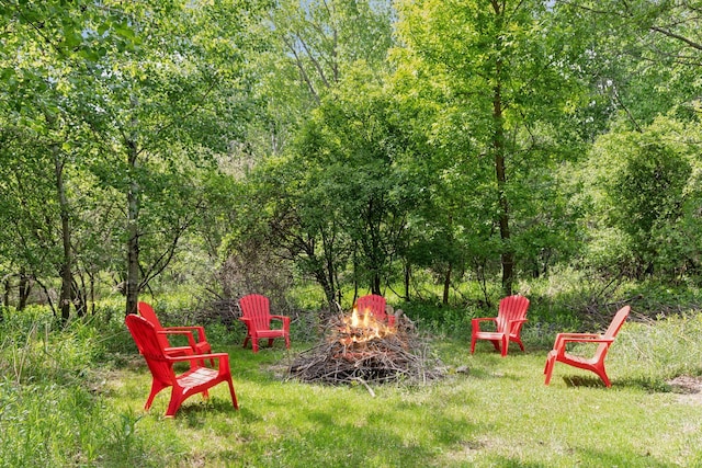 view of yard with an outdoor fire pit