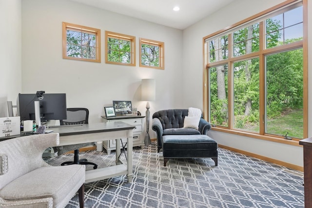 office area featuring baseboards and recessed lighting