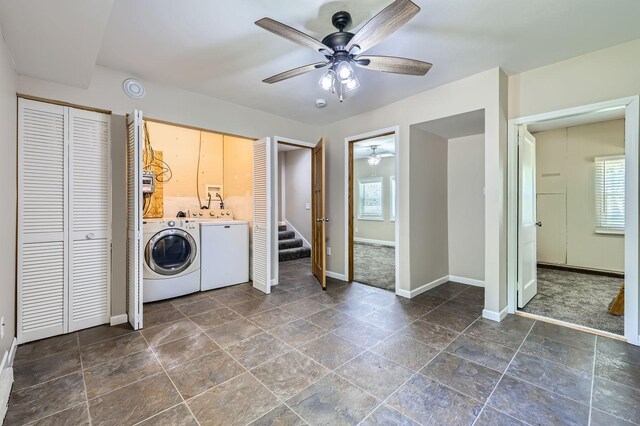5159 Fawn Lake Dr NE, Linwood Twp, MN 55079 - washroom with washer and clothes dryer, ceiling fan, baseboards, and plenty of natural light