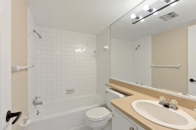 4387 Wilshire Blvd Unit 202, Mound, MN 55364 - full bathroom with vanity, toilet, bathtub / shower combination, and a textured ceiling