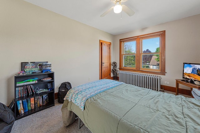 205 2nd St SW, Blooming Prairie, MN 55917 - carpeted bedroom with radiator, baseboards, and a ceiling fan