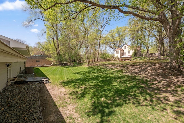 view of green lawn featuring cooling unit