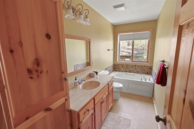 10209 Amery Ave NW, Silver Creek Twp, MN 55362 - full bath featuring toilet, a bath, vanity, tile patterned flooring, and a textured ceiling