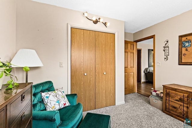 living area featuring carpet floors
