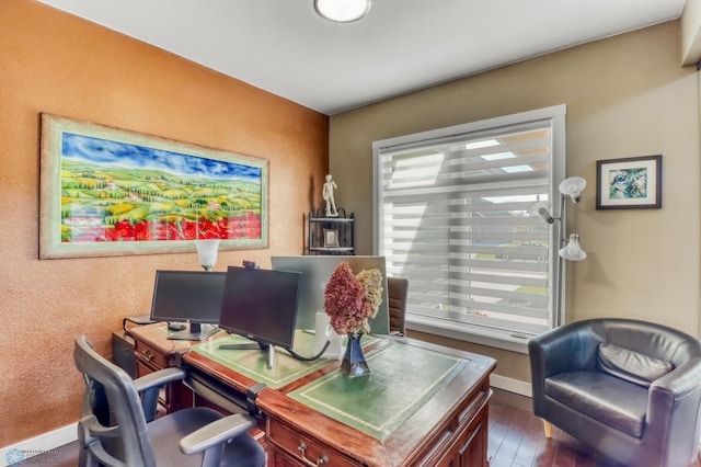office with baseboards and wood finished floors
