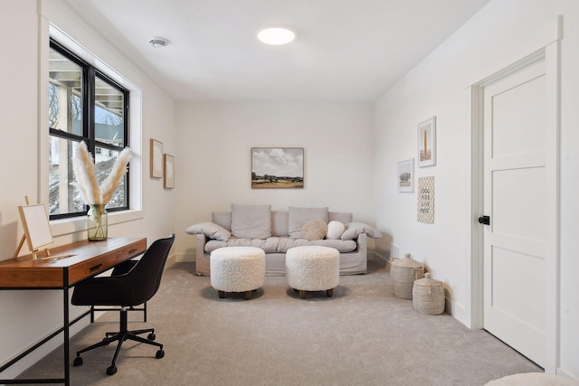 view of carpeted home office