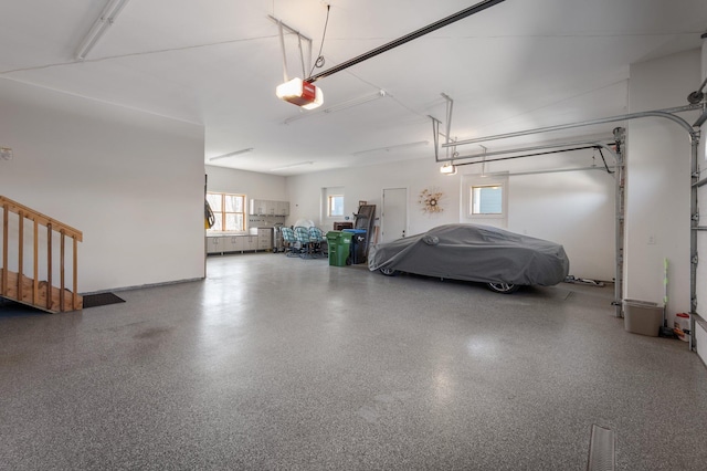 garage with a garage door opener
