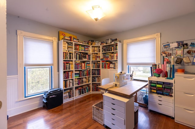 office area featuring dark wood-style floors