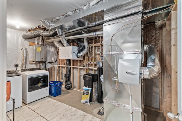 interior space featuring separate washer and dryer and electric panel