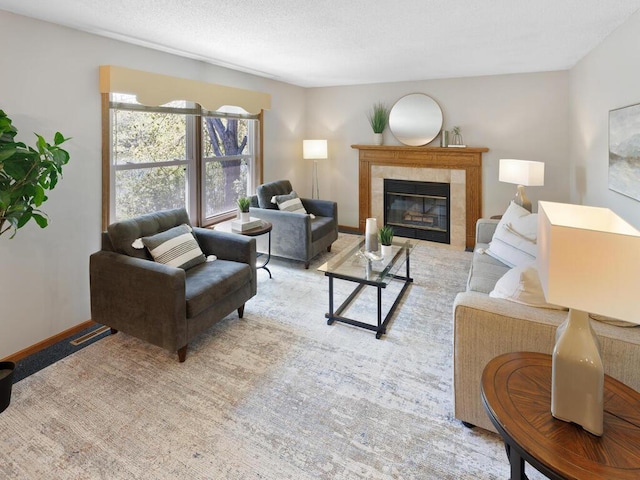 living room with a fireplace