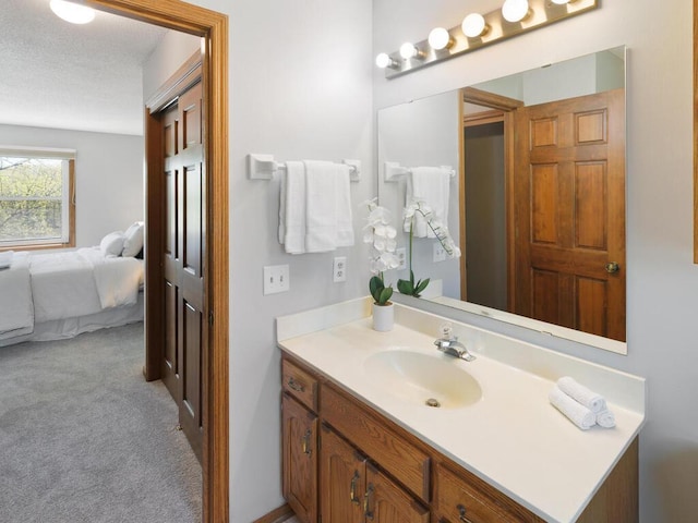 ensuite bathroom with vanity and a textured ceiling