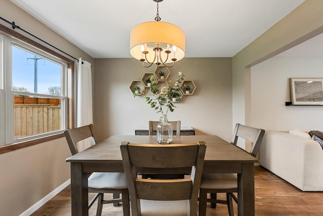 dining room with baseboards and wood finished floors