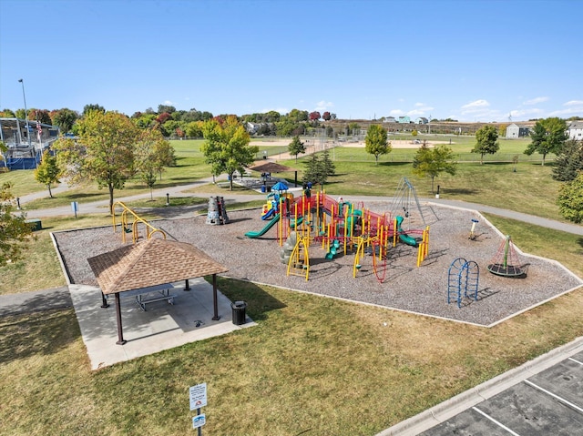 community play area featuring a yard and a gazebo