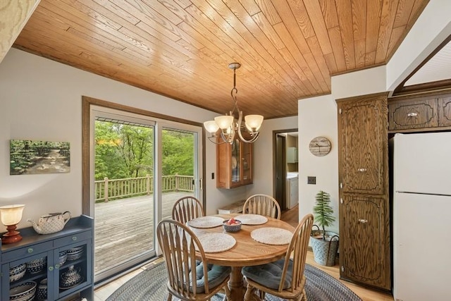 16523 243rd Ave NW, Orrock Twp, MN 55309 - dining space with wood ceiling and a chandelier