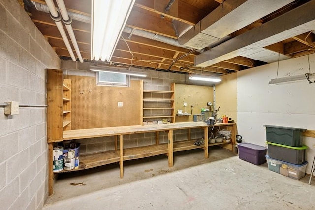 16523 243rd Ave NW, Orrock Twp, MN 55309 - basement featuring a workshop area and concrete block wall