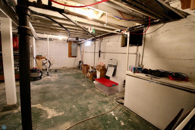 unfinished basement with electric panel