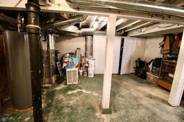 unfinished basement with water heater