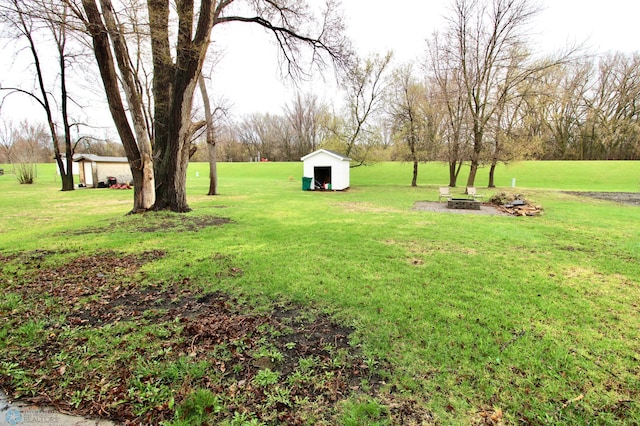 view of yard featuring an outdoor structure and a storage unit