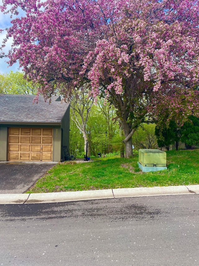 exterior space featuring a yard and aphalt driveway