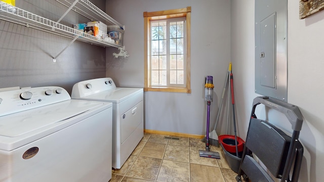11544 Lake Eunice Rd, Detroit Lakes, MN 56501 - washroom featuring washer and clothes dryer, electric panel, plenty of natural light, and baseboards