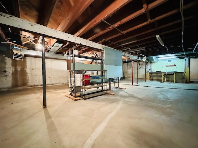 view of unfinished basement