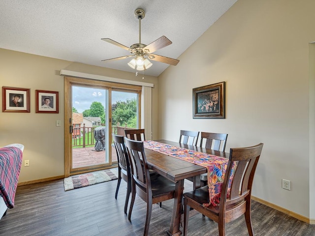 8918 Prestwick Pkwy N, Brooklyn Park, MN 55443 - dining space featuring a ceiling fan, wood finished floors, vaulted ceiling, and a textured ceiling