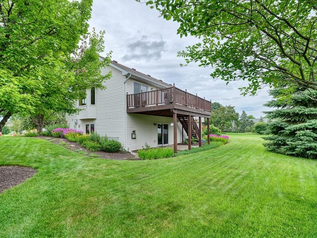 8918 Prestwick Pkwy N, Brooklyn Park, MN 55443 - view of grassy yard featuring stairs and a wooden deck