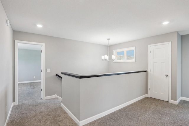 8441 152nd Ln NW, Ramsey, MN 55303 - hallway with an upstairs landing, carpet, a chandelier, recessed lighting, and baseboards