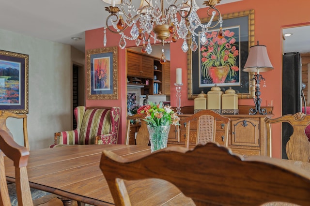 dining area featuring a notable chandelier