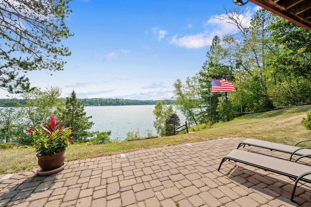 view of patio / terrace featuring a water view