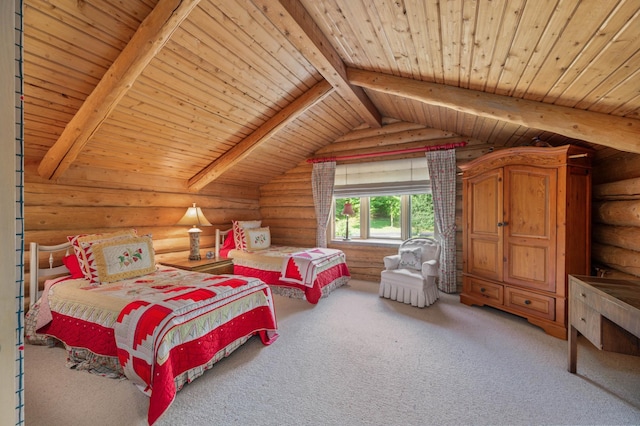 30047 Sunny Beach Rd, Grand Rapids, MN 55744 - carpeted bedroom with log walls and wood ceiling