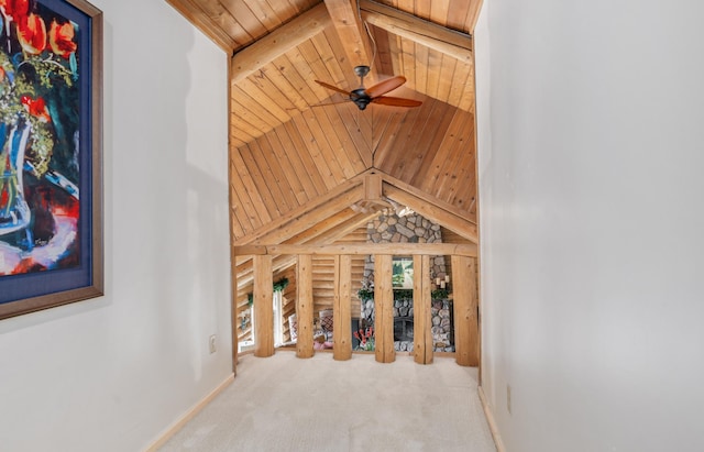 30047 Sunny Beach Rd, Grand Rapids, MN 55744 - corridor featuring wooden ceiling, carpet floors, and baseboards